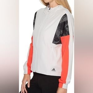 Adidas Women's Athletics Sport ID Wind Jacket In Cream and Neon Pink